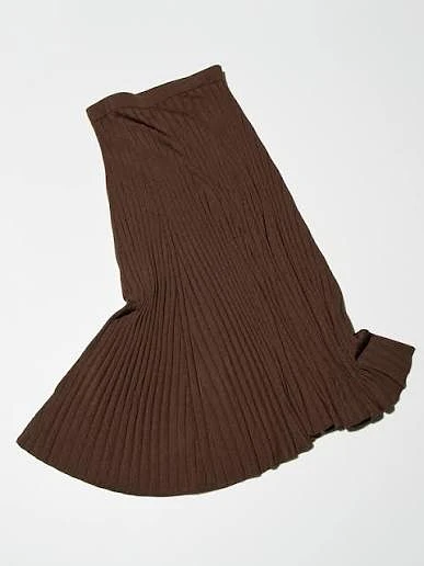 Uniqlo｜C系列 美麗諾 羊毛 混紡 螺紋 長裙 咖 圖片 3