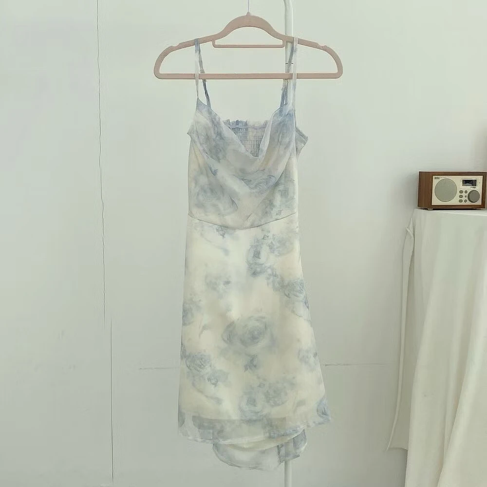 💛溫柔風碎花吊帶裙夏季收腰顯瘦小個子A字洋裝 商品圖片