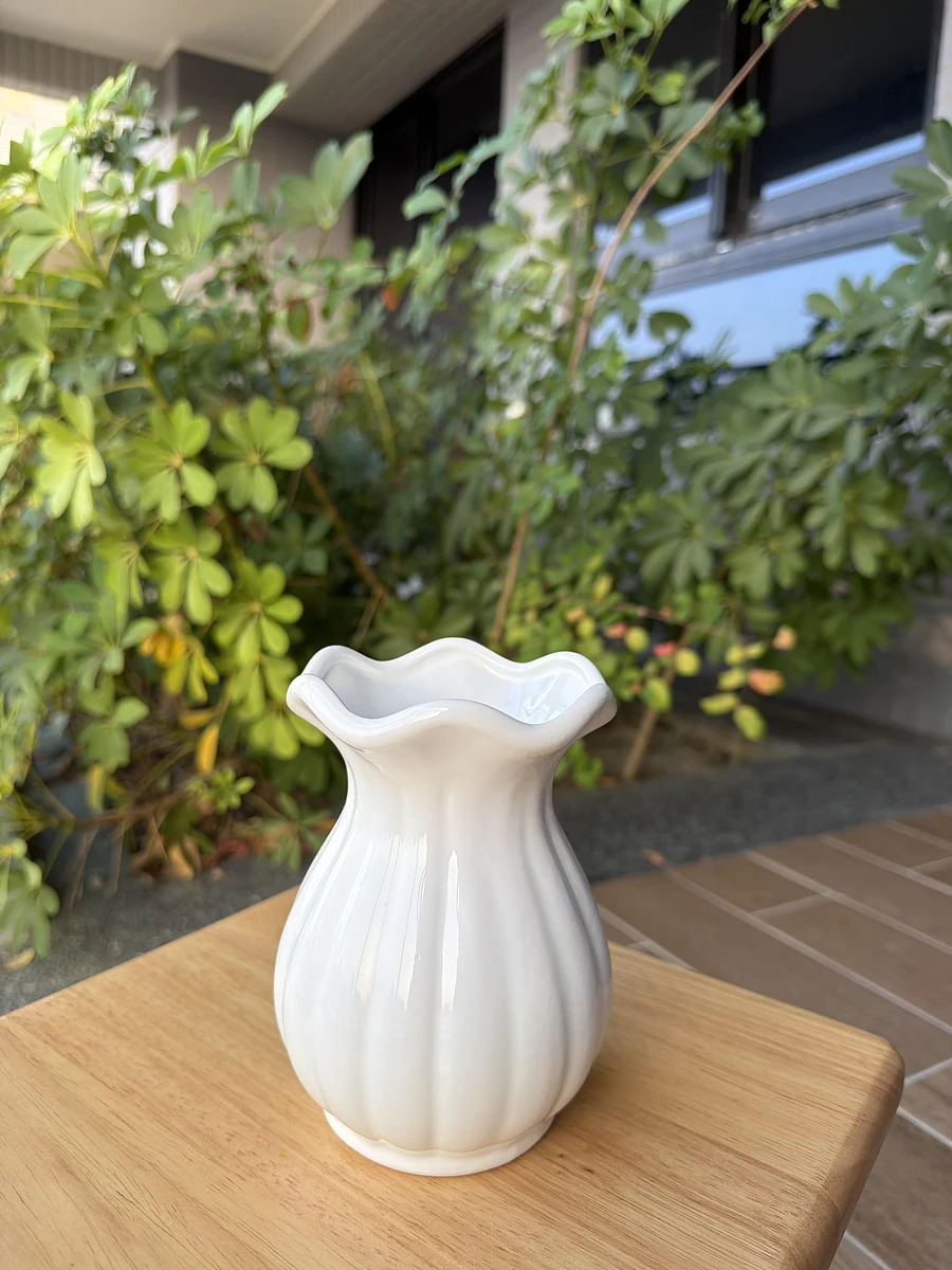 ⁠【法式復古】白色陶瓷花瓶/荷葉邊南瓜造型花器（附實拍/質感百搭）⁠（高14 圖片 3