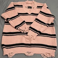 粉色條紋大版毛衣