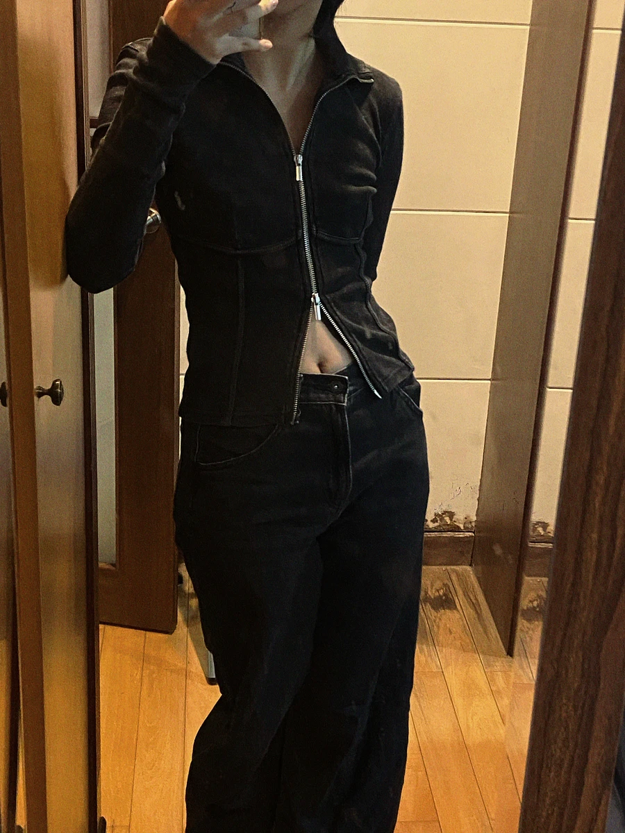 【幾乎全新】H&M  黑色做舊感羅紋上衣 Y2k 廢土風 圖片 2