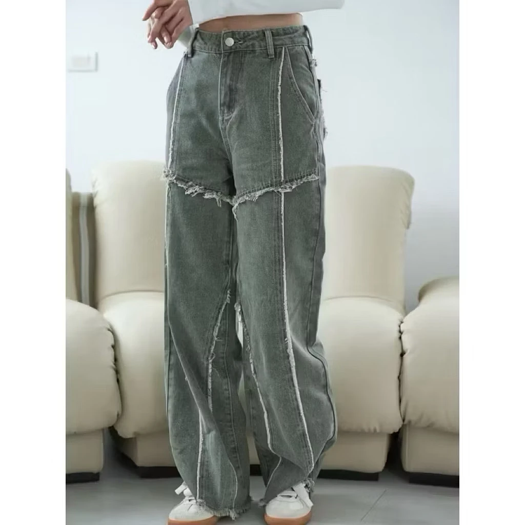 Romanc.elf 設計感毛邊直筒牛仔褲-S號 商品圖片