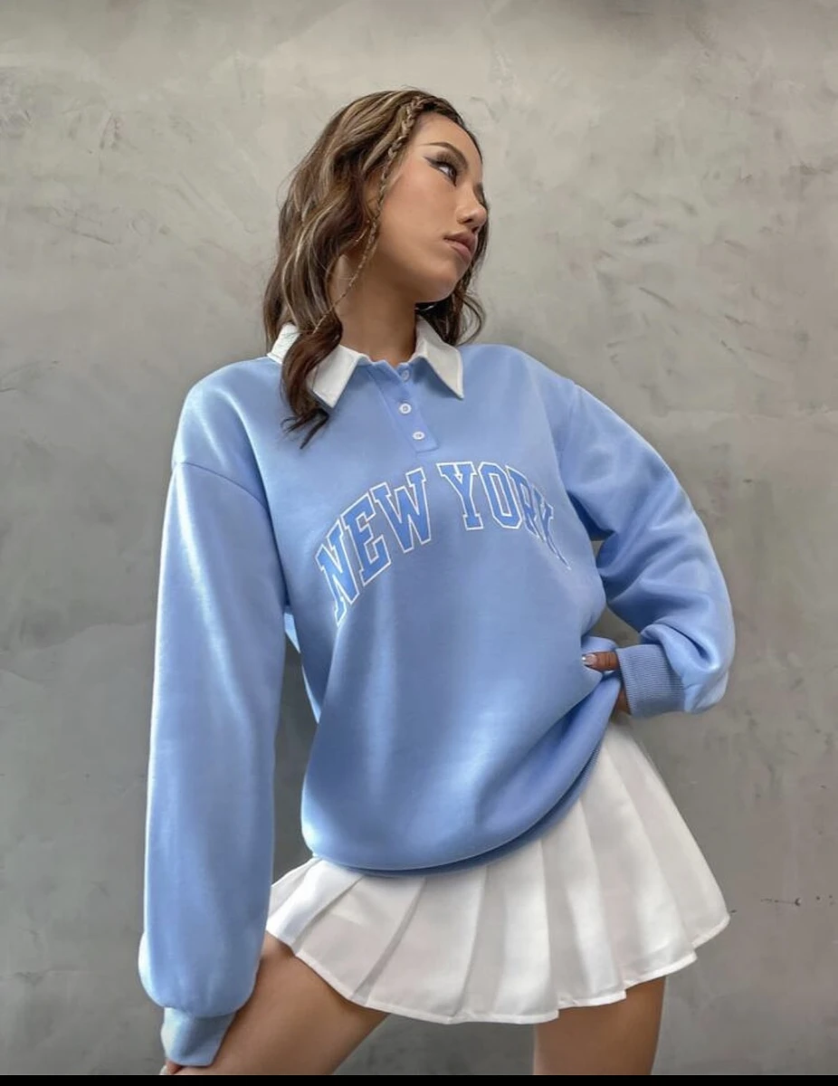 馬球領落肩字母圖案套頭（秋冬） 圖片 2