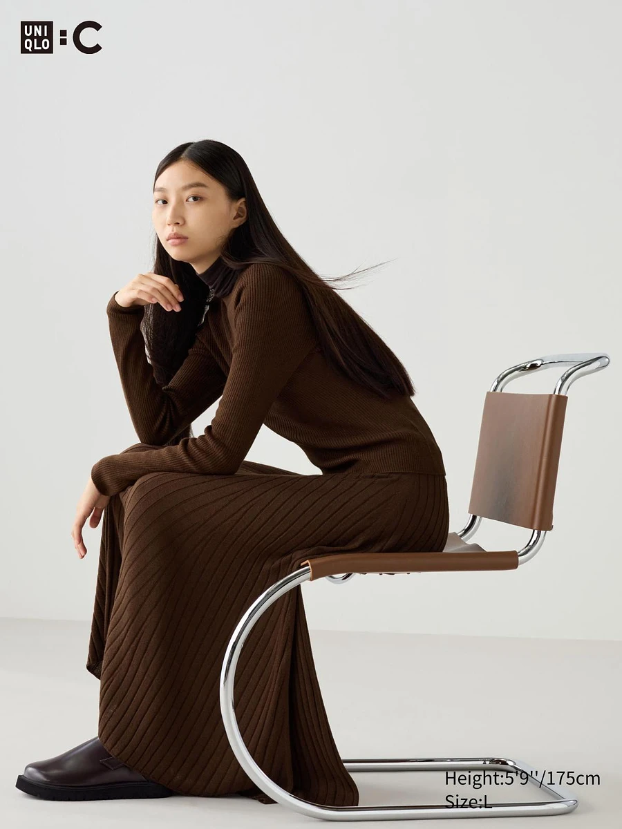 Uniqlo｜C系列 美麗諾 羊毛 混紡 螺紋 長裙 咖 商品圖片