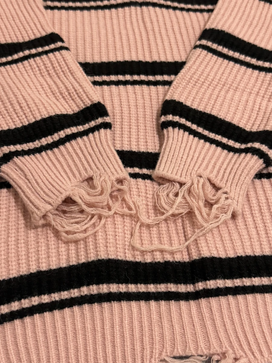 粉色條紋大版毛衣 圖片 4