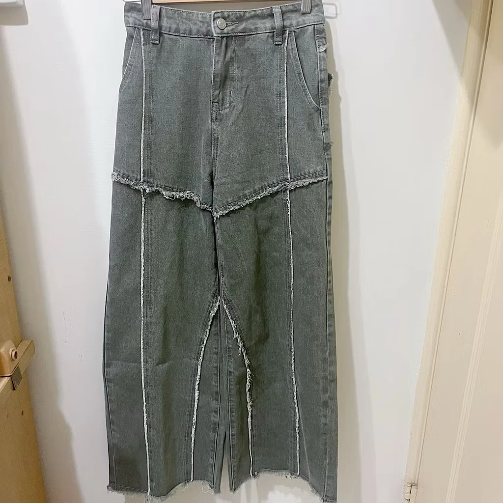 Romanc.elf 設計感毛邊直筒牛仔褲-S號 圖片 4