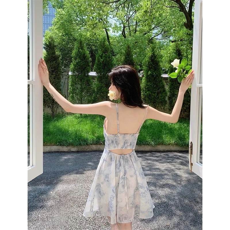 💛溫柔風碎花吊帶裙夏季收腰顯瘦小個子A字洋裝 圖片 2