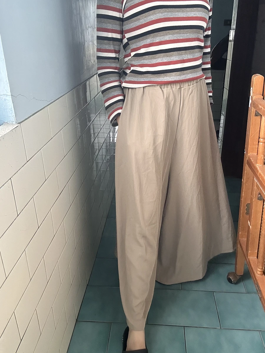 卡其雪紡寬褲 圖片 2